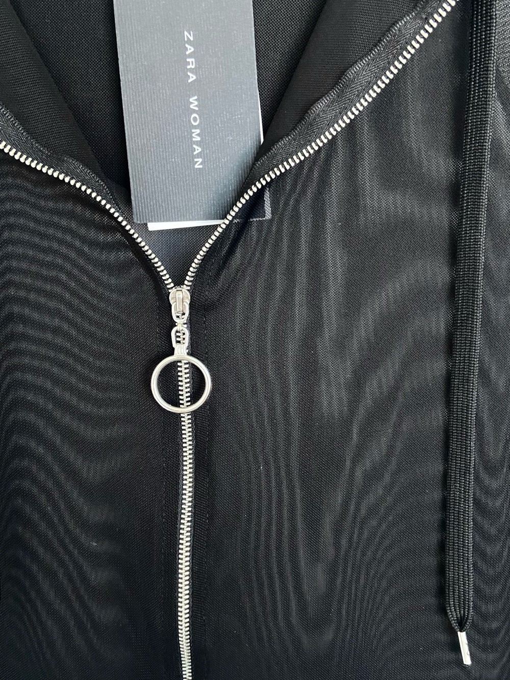 ZARA SPORT Black Sheer Mesh Zip Hoodie - Picture 3 of 8